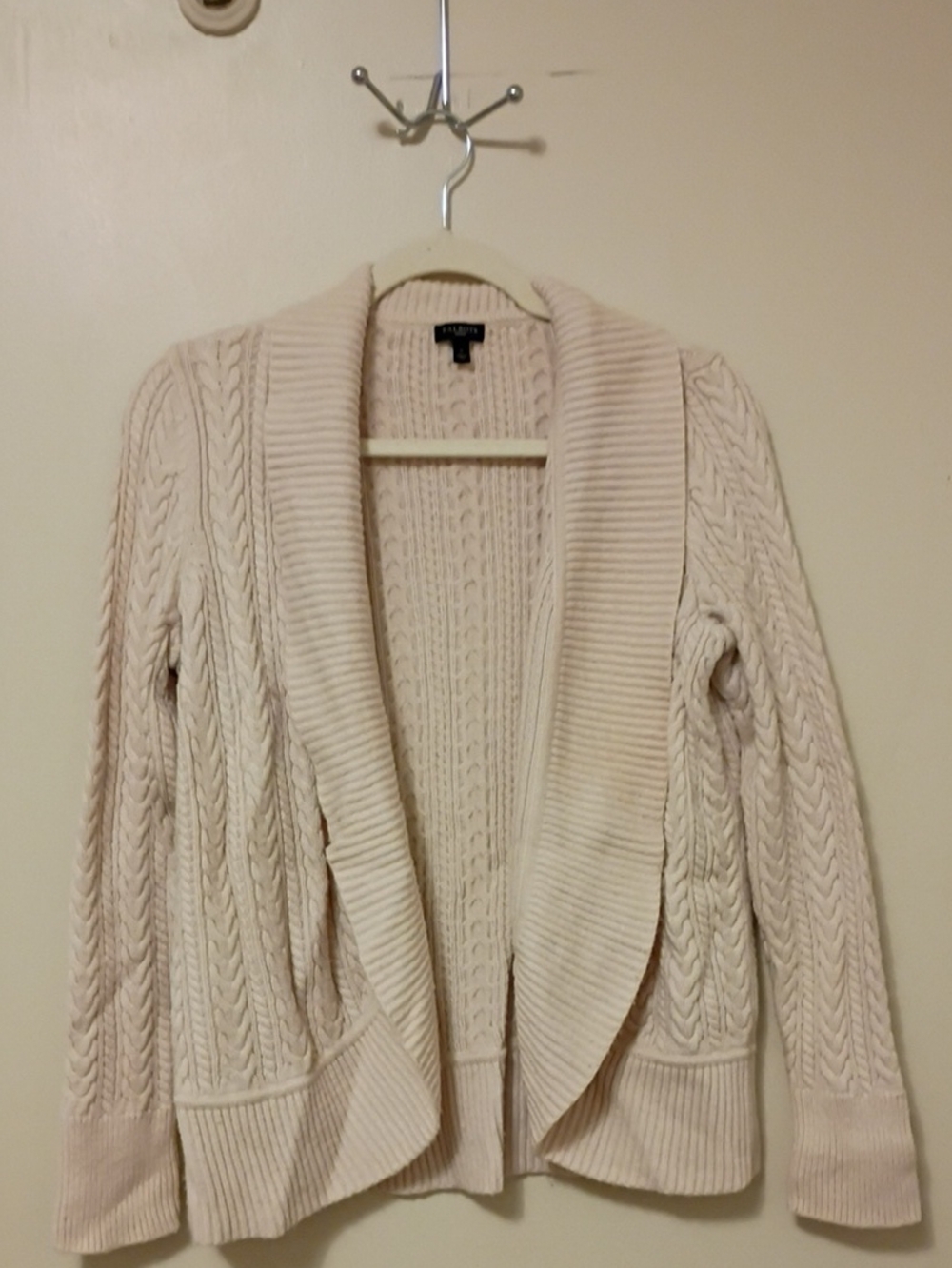 Cable-Knit Shawl Collar Sweater Cardigan - Pale Pink